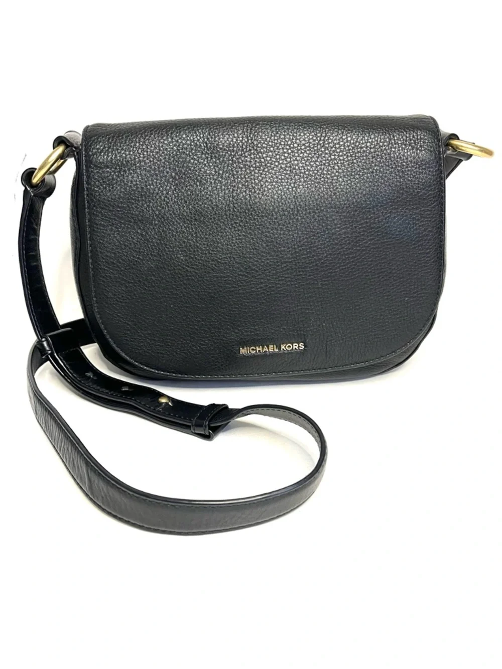 Michaels Kors Black Pebbled Leather Flap Crossbody